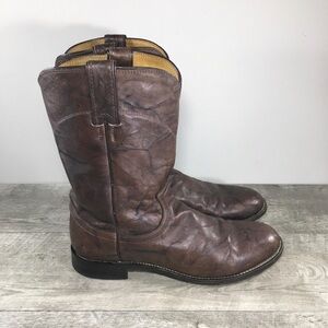 Justin 3162 Jackson Mens Roper Boots Classic Brown Marbled Deerlite Boots Size 8